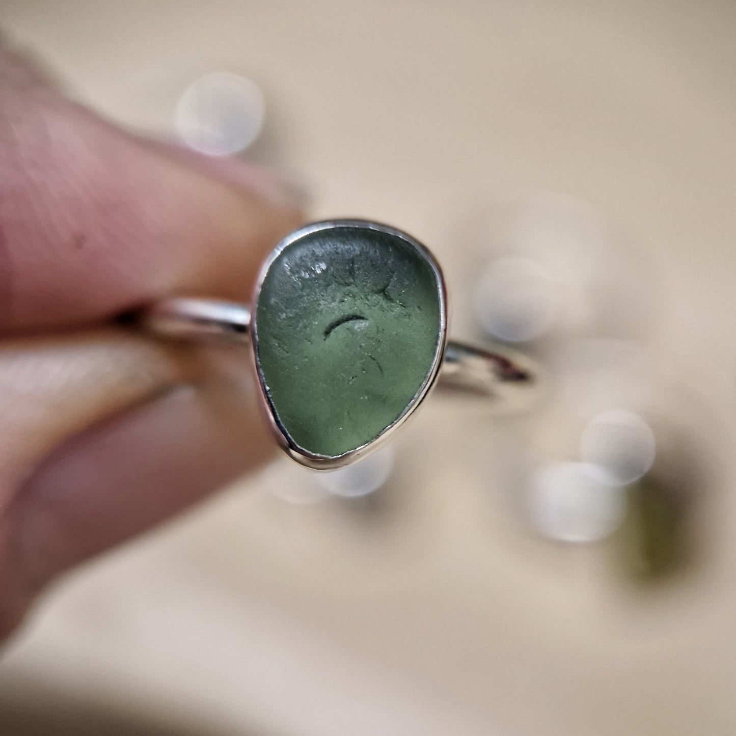 Deep Green Sea Glass Ring