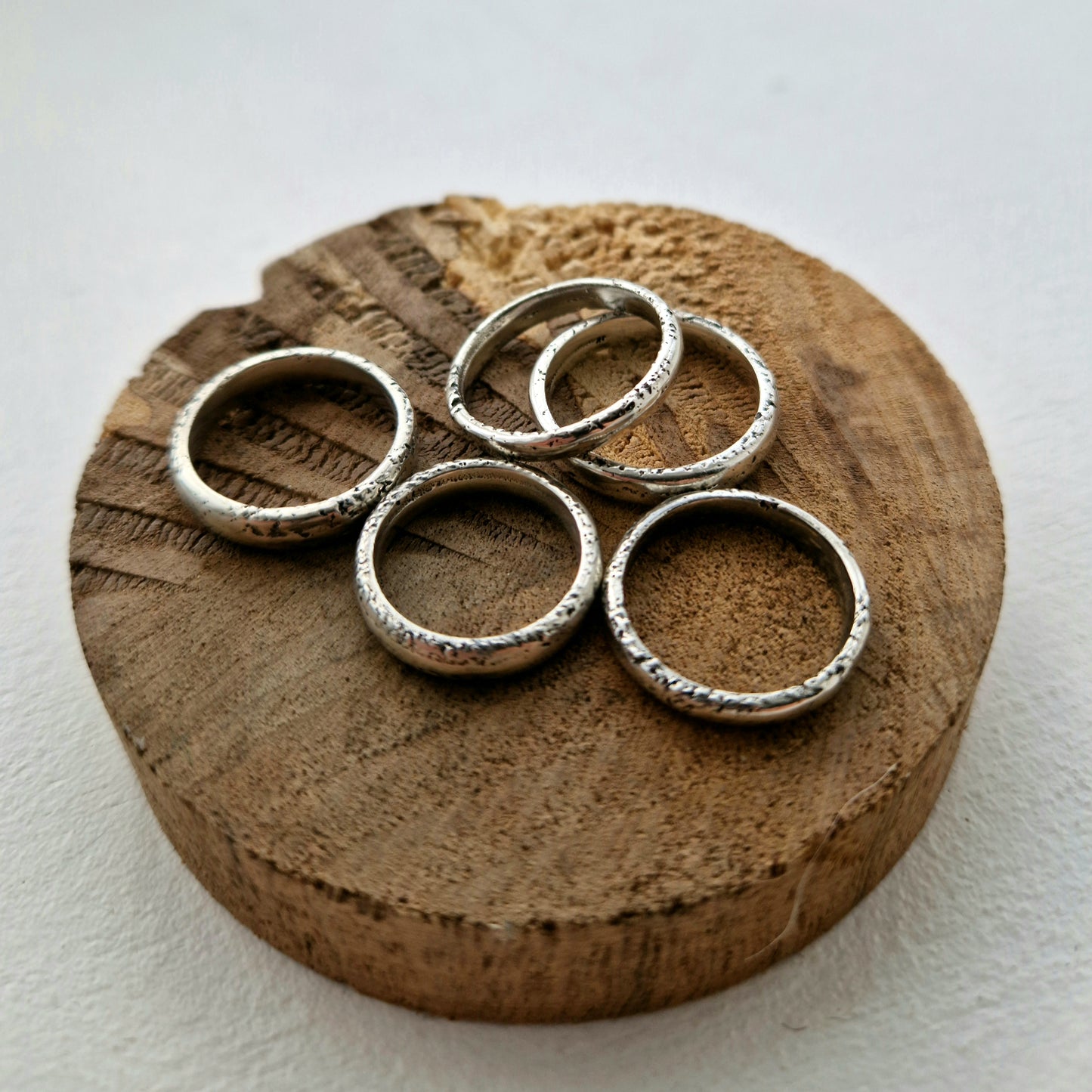 handcrafted sand cast rustic sterling silver stacker rings