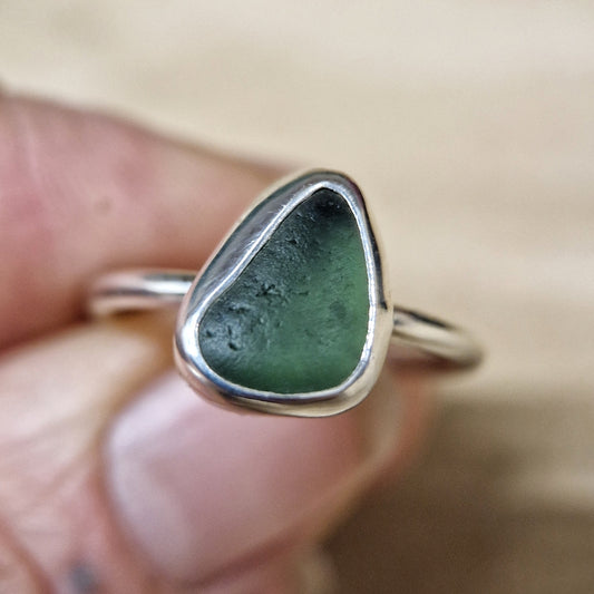 Bottle Green Sea Glass Ring