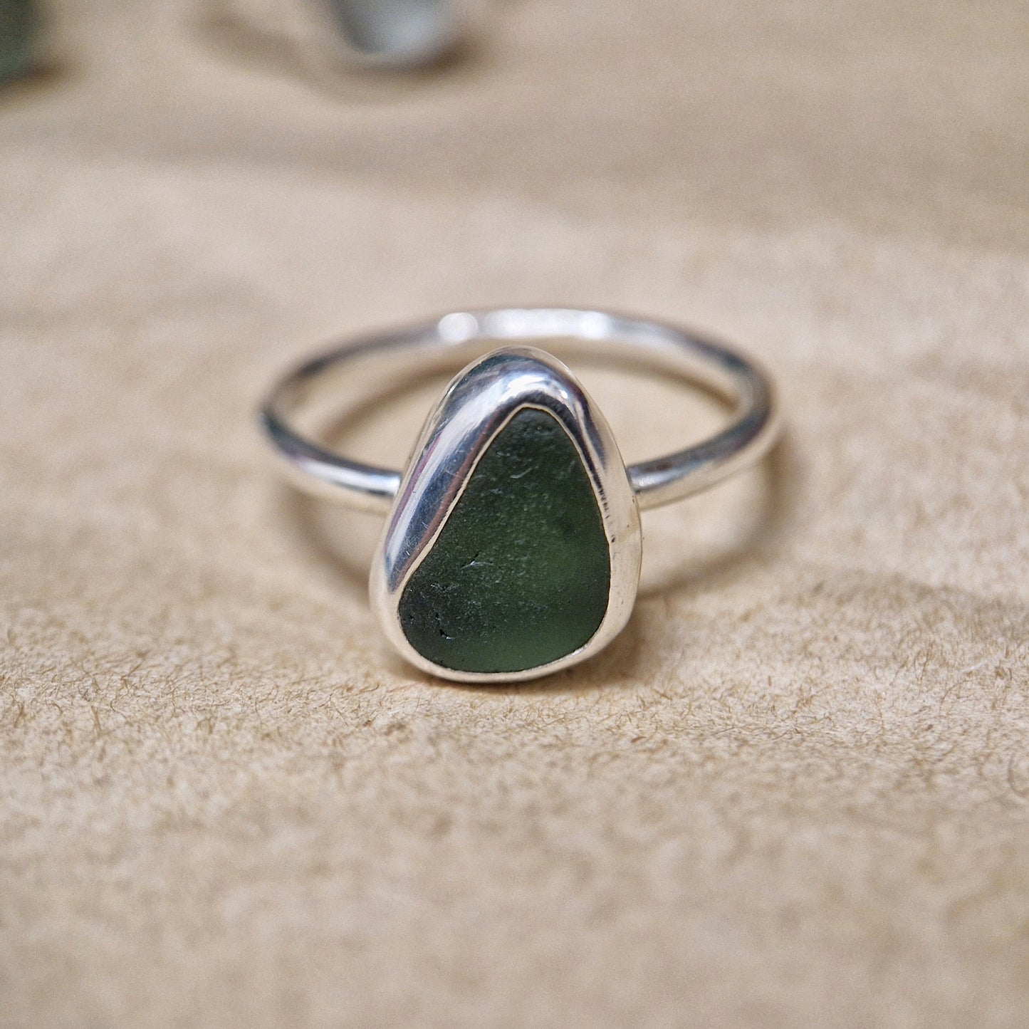 Bottle Green Sea Glass Ring