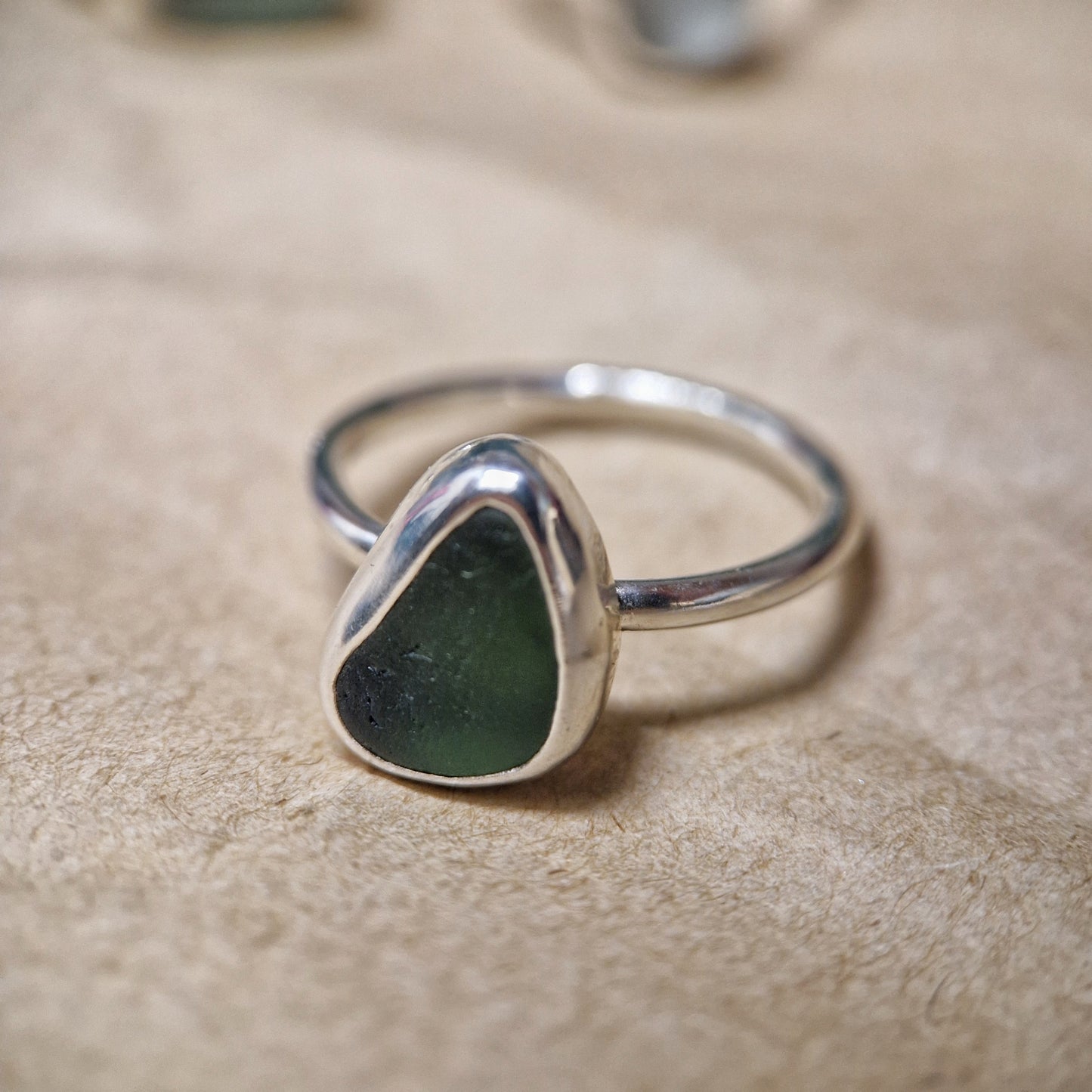 Bottle Green Sea Glass Ring