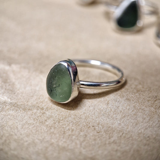 Deep Green Sea Glass Ring